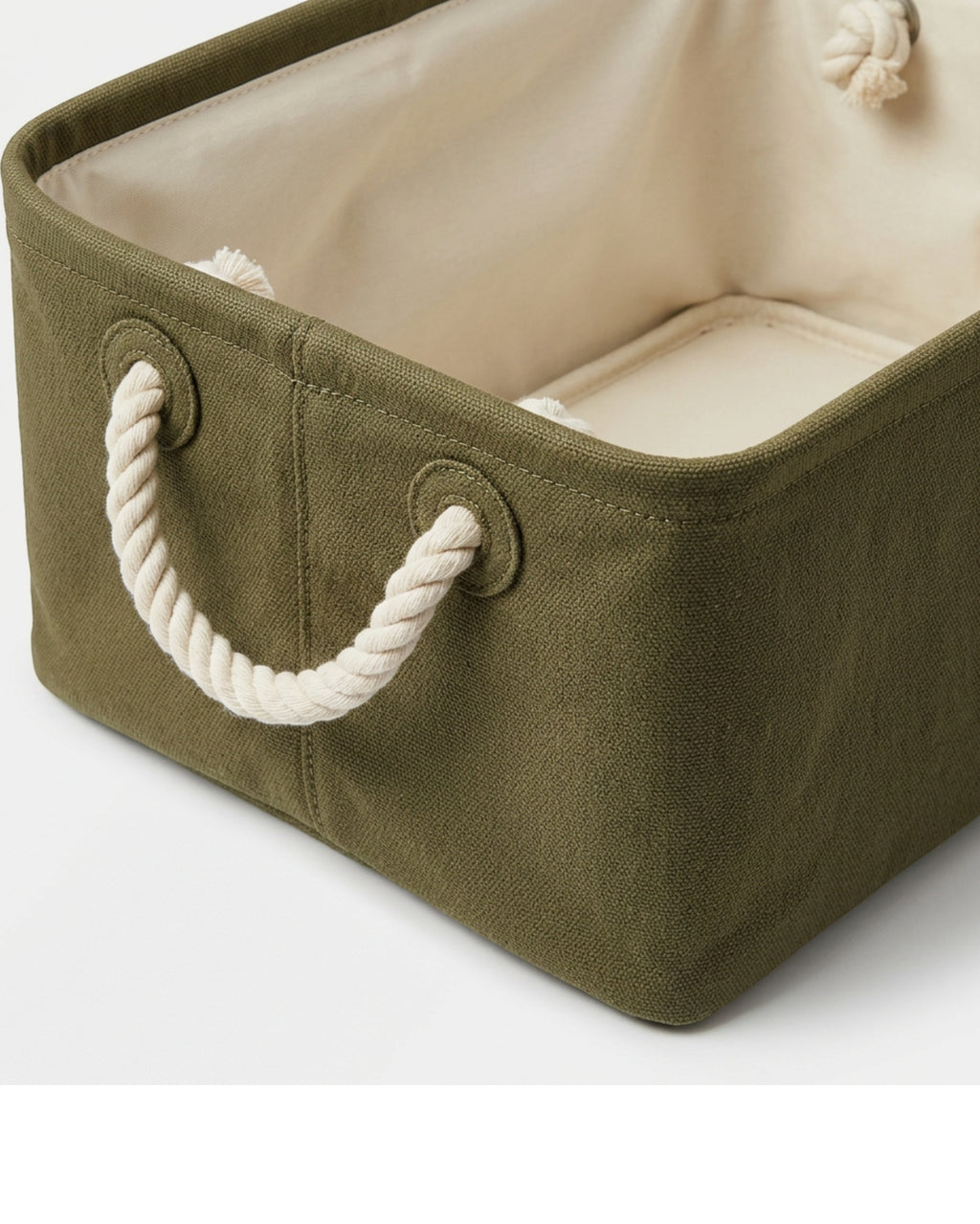 Zivno Rectangular Canvas Foldable Basket with Rope Handles 38 cm Olive - Detail view