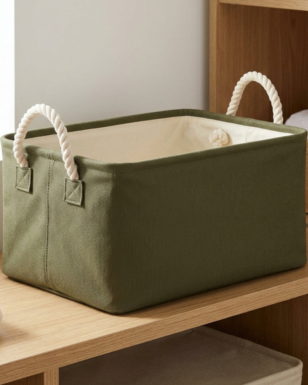Zivno Rectangular Canvas Foldable Basket with Rope Handles 38 cm Olive - Lifestyle view