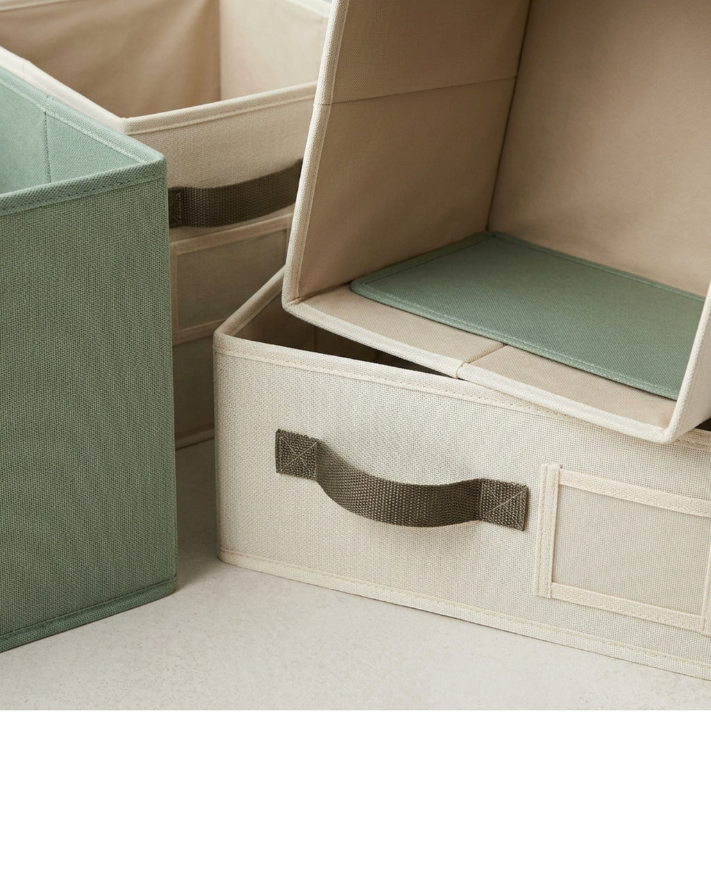 Zivno Cube Fabric Foldable Storage Bin Set of 3 Sage Cream and Graphite - Detail view
