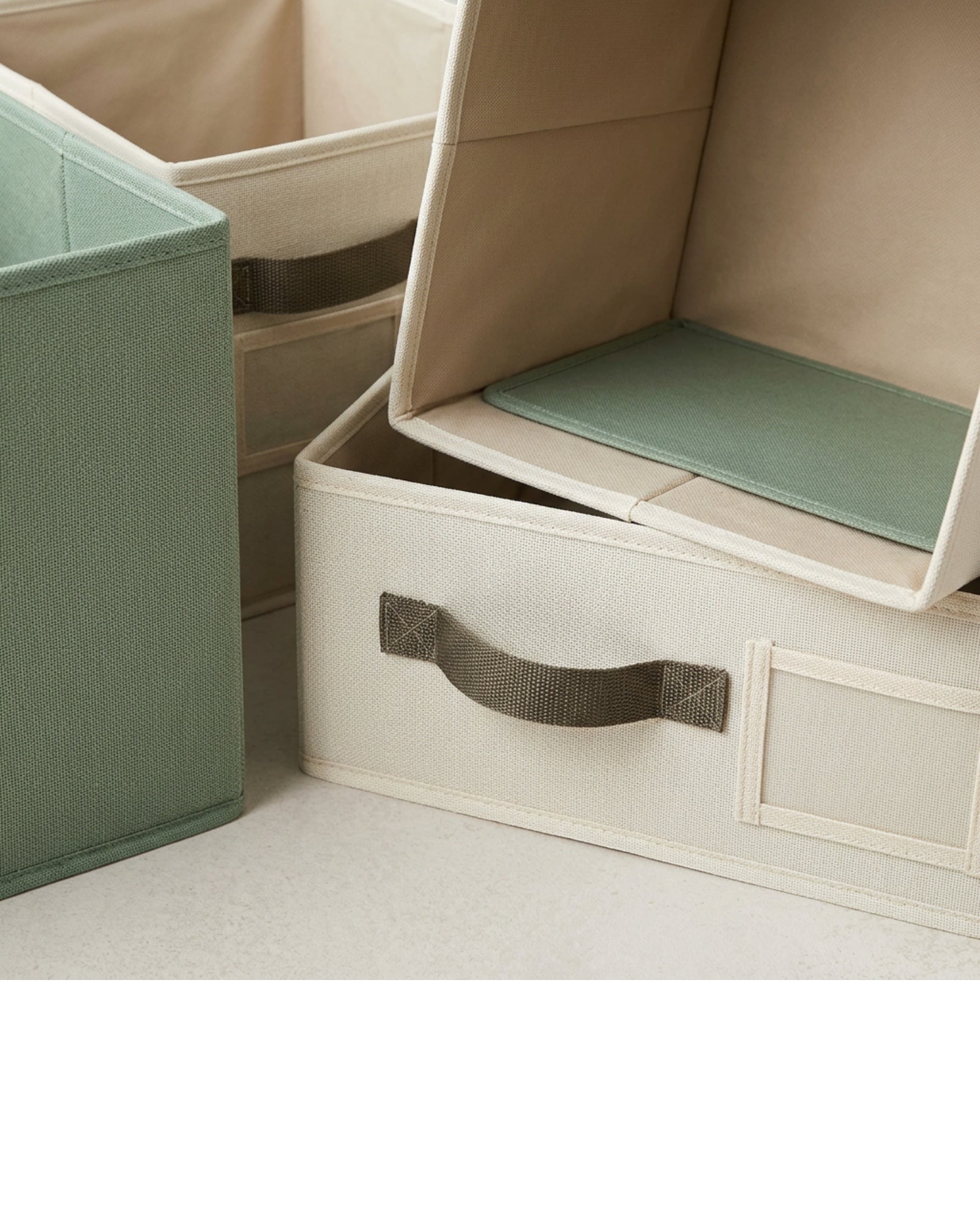 Zivno Cube Fabric Foldable Storage Bin Set of 3 Sage Cream and Graphite - Detail view