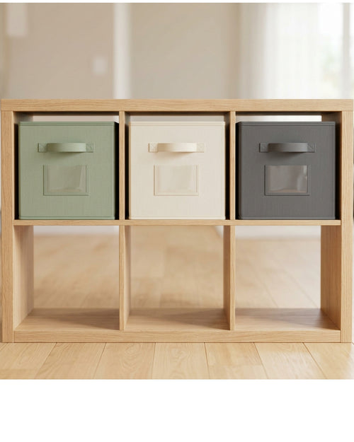 Zivno Cube Fabric Foldable Storage Bin Set of 3 Sage Cream and Graphite - Lifestyle view