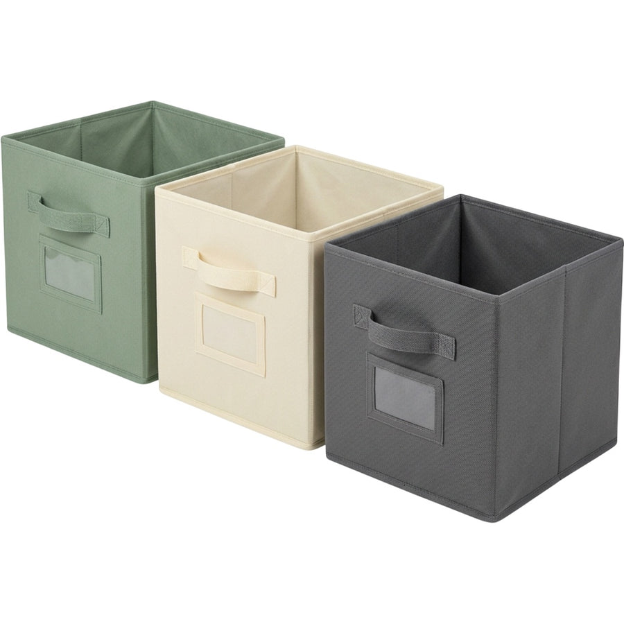 Zivno Cube Fabric Foldable Storage Bin Set of 3 Sage Cream and Graphite